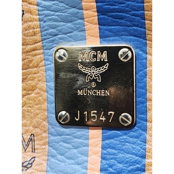 Authentic MCM Visetos Striped Shopper Tote Bag Cognac - Picture 13 of 14